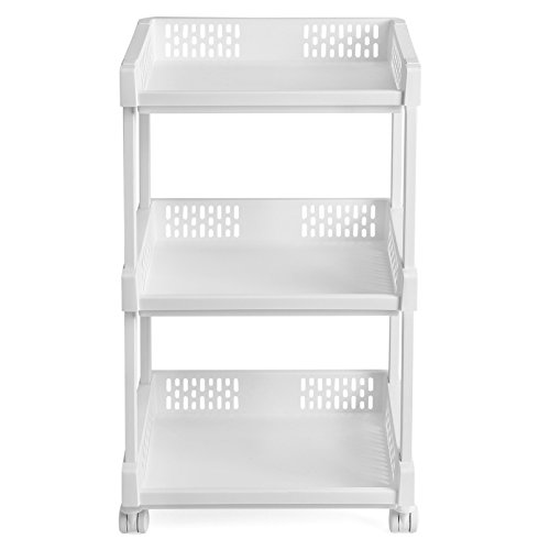 SONGMICS Carrito de Cocina con Ruedas, Estantería con 3 Niveles para Cocina, Oficina y Baño, 61 cm de Altura, Blanco KSC03WT