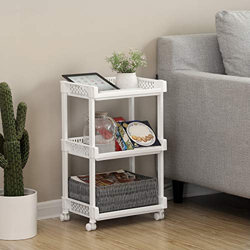 SONGMICS Carrito de Cocina con Ruedas, Estantería con 3 Niveles para Cocina, Oficina y Baño, 61 cm de Altura, Blanco KSC03WT SONGMICS Carrito de Cocina con Ruedas, Estantería con 3 Niveles para Cocina, Oficina y Baño, 61 cm de Altura, Blanco KSC03WT
