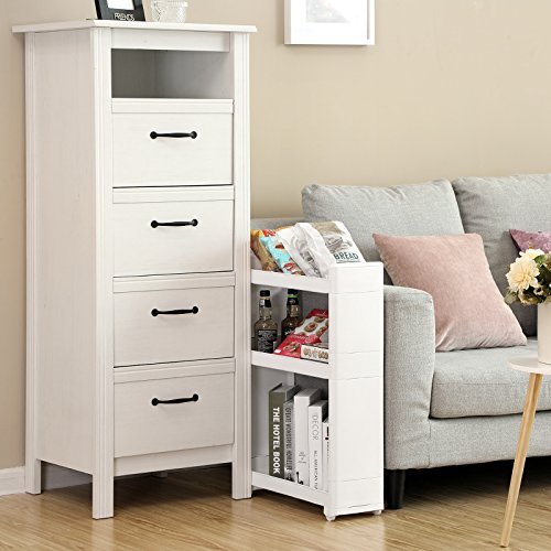SONGMICS Carrito de Cocina con Ruedas, Estantería Multifuncional con 3 Estantes, para Baño, Cocina, Dormitorio, 17 cm de Ancho, KFR09WT SONGMICS Carrito de Cocina con Ruedas, Estantería Multifuncional con 3 Estantes, para Baño, Cocina, Dormitorio, 17 cm de Ancho, KFR09WT