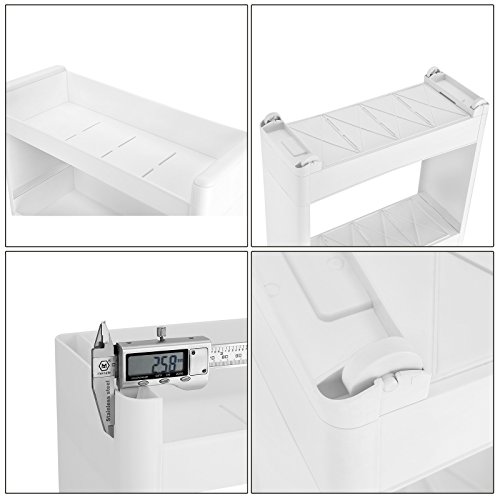 SONGMICS Carrito de Cocina con Ruedas, Estantería Multifuncional con 3 Estantes, para Baño, Cocina, Dormitorio, 17 cm de Ancho, KFR09WT SONGMICS Carrito de Cocina con Ruedas, Estantería Multifuncional con 3 Estantes, para Baño, Cocina, Dormitorio, 17 cm de Ancho, KFR09WT