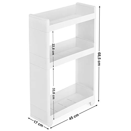 SONGMICS Carrito de Cocina con Ruedas, Estantería Multifuncional con 3 Estantes, para Baño, Cocina, Dormitorio, 17 cm de Ancho, KFR09WT SONGMICS Carrito de Cocina con Ruedas, Estantería Multifuncional con 3 Estantes, para Baño, Cocina, Dormitorio, 17 cm de Ancho, KFR09WT