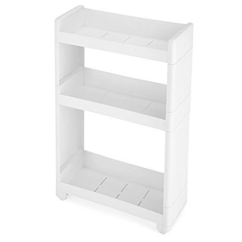 SONGMICS Carrito de Cocina con Ruedas, Estantería Multifuncional con 3 Estantes, para Baño, Cocina, Dormitorio, 17 cm de Ancho, KFR09WT SONGMICS Carrito de Cocina con Ruedas, Estantería Multifuncional con 3 Estantes, para Baño, Cocina, Dormitorio, 17 cm de Ancho, KFR09WT
