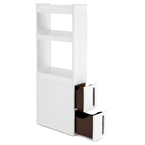 SONGMICS Carrito de Cocina con Ruedas, Estantería Multifuncional, con 3 Estantes y 2 Cajones Carrito Estrecho, para Baño, Cocina, Dormitorio, 17 cm de Ancho KFR06WT SONGMICS Carrito de Cocina con Ruedas, Estantería Multifuncional, con 3 Estantes y 2 Cajones Carrito Estrecho, para Baño, Cocina, Dormitorio, 17 cm de Ancho KFR06WT