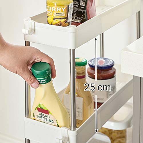 SONGMICS Carro de 3 Estantes Estrecho, Estantería con Ruedas, Carro para el Baño, para la Cocina, 40 x 13 x 60 cm, Blanco KSC007W01 SONGMICS Carro de 3 Estantes Estrecho, Estantería con Ruedas, Carro para el Baño, para la Cocina, 40 x 13 x 60 cm, Blanco KSC007W01