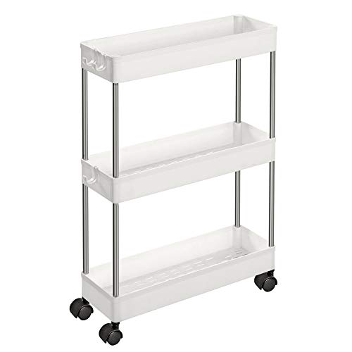 SONGMICS Carro de 3 Estantes Estrecho, Estantería con Ruedas, Carro para el Baño, para la Cocina, 40 x 13 x 60 cm, Blanco KSC007W01 SONGMICS Carro de 3 Estantes Estrecho, Estantería con Ruedas, Carro para el Baño, para la Cocina, 40 x 13 x 60 cm, Blanco KSC007W01