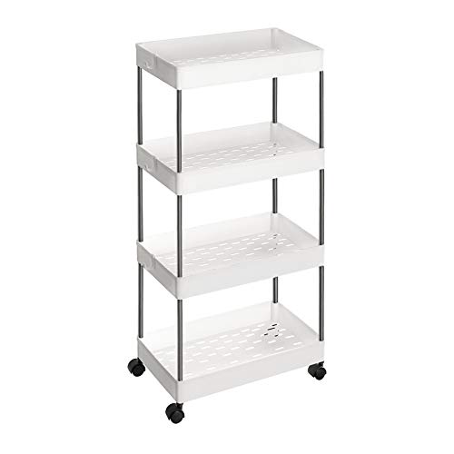 SONGMICS Carro de 4 Estantes Estrecho, Estantería con Ruedas, Carro para el Baño, para la Cocina, 40 x 22 x 86 cm, Blanco KSC10WT SONGMICS Carro de 4 Estantes Estrecho, Estantería con Ruedas, Carro para el Baño, para la Cocina, 40 x 22 x 86 cm, Blanco KSC10WT