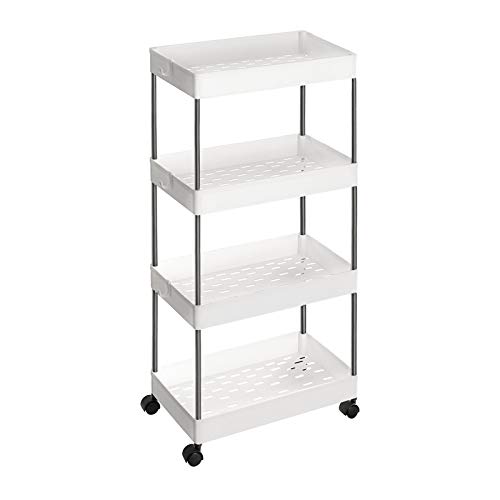 SONGMICS Carro de 4 Estantes Estrecho, Estantería con Ruedas, Carro para el Baño, para la Cocina, 40 x 22 x 86 cm, Blanco KSC10WT