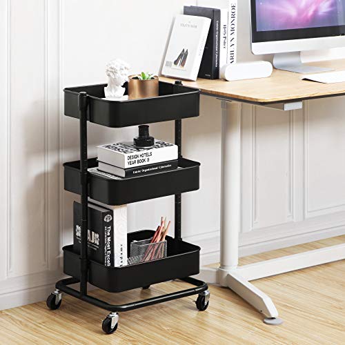SONGMICS Carro de Almacenamiento de 3 Niveles, Estantería con Ruedas, con Estantes Ajustables en Altura, con 2 Frenos, Montaje Sencillo, para Baño, Cocina, Oficina, Negro BSC60B SONGMICS Carro de Almacenamiento de 3 Niveles, Estantería con Ruedas, con Estantes Ajustables en Altura, con 2 Frenos, Montaje Sencillo, para Baño, Cocina, Oficina, Negro BSC60B