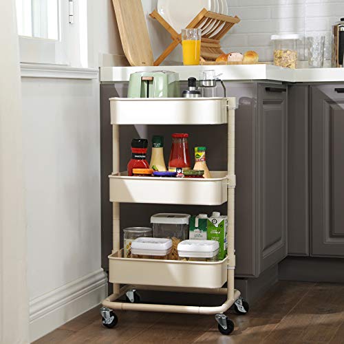 SONGMICS Carro de Almacenamiento de 3 Niveles, Estantería con Ruedas, con Estantes Ajustables en Altura, con 2 Frenos, Montaje Sencillo, para Baño, Cocina, Oficina, Blanco BSC60WT SONGMICS Carro de Almacenamiento de 3 Niveles, Estantería con Ruedas, con Estantes Ajustables en Altura, con 2 Frenos, Montaje Sencillo, para Baño, Cocina, Oficina, Blanco BSC60WT