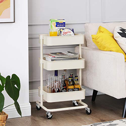 SONGMICS Carro de Almacenamiento de 3 Niveles, Estantería con Ruedas, con Estantes Ajustables en Altura, con 2 Frenos, Montaje Sencillo, para Baño, Cocina, Oficina, Blanco BSC60WT SONGMICS Carro de Almacenamiento de 3 Niveles, Estantería con Ruedas, con Estantes Ajustables en Altura, con 2 Frenos, Montaje Sencillo, para Baño, Cocina, Oficina, Blanco BSC60WT
