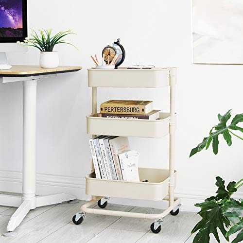 SONGMICS Carro de Almacenamiento de 3 Niveles, Estantería con Ruedas, con Estantes Ajustables en Altura, con 2 Frenos, Montaje Sencillo, para Baño, Cocina, Oficina, Blanco BSC60WT SONGMICS Carro de Almacenamiento de 3 Niveles, Estantería con Ruedas, con Estantes Ajustables en Altura, con 2 Frenos, Montaje Sencillo, para Baño, Cocina, Oficina, Blanco BSC60WT