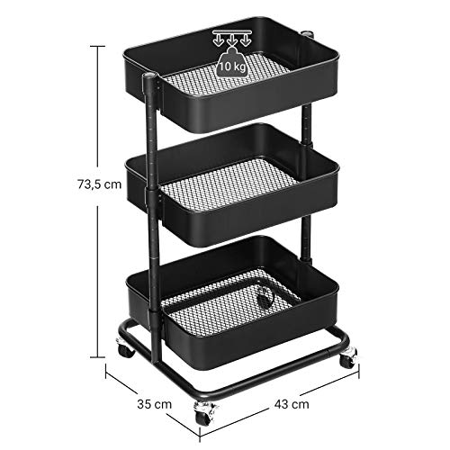 SONGMICS Carro de Almacenamiento de 3 Niveles, Estantería con Ruedas, con Estantes Ajustables en Altura, con 2 Frenos, Montaje Sencillo, para Baño, Cocina, Oficina, Negro BSC60B SONGMICS Carro de Almacenamiento de 3 Niveles, Estantería con Ruedas, con Estantes Ajustables en Altura, con 2 Frenos, Montaje Sencillo, para Baño, Cocina, Oficina, Negro BSC60B