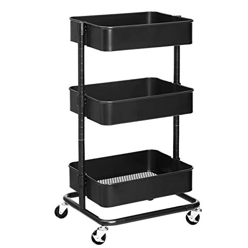 SONGMICS Carro de Almacenamiento de 3 Niveles, Estantería con Ruedas, con Estantes Ajustables en Altura, con 2 Frenos, Montaje Sencillo, para Baño, Cocina, Oficina, Negro BSC60B SONGMICS Carro de Almacenamiento de 3 Niveles, Estantería con Ruedas, con Estantes Ajustables en Altura, con 2 Frenos, Montaje Sencillo, para Baño, Cocina, Oficina, Negro BSC60B