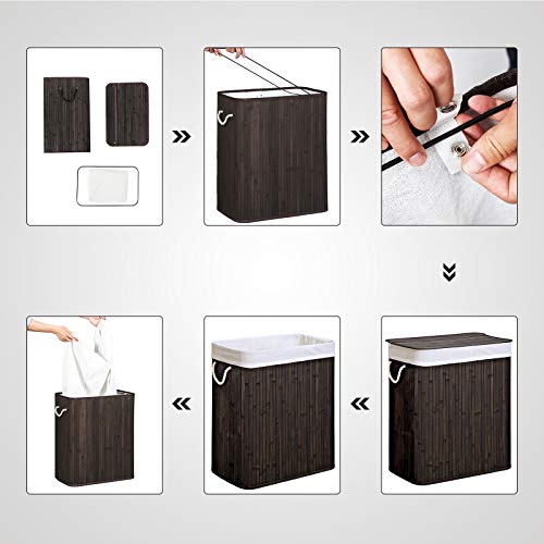 SONGMICS Cesta de la Ropa de 100 L, Cesta de Lavandería de Bambú, con Asas, Tapa con Clips, Plegable, Bolsa de Ropa Extraíble, Marrón LCB71BR SONGMICS Cesta de la Ropa de 100 L, Cesta de Lavandería de Bambú, con Asas, Tapa con Clips, Plegable, Bolsa de Ropa Extraíble, Marrón LCB71BR