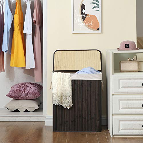SONGMICS Cesta de la Ropa de 100 L, Cesta de Lavandería de Bambú, con Asas, Tapa con Clips, Plegable, Bolsa de Ropa Extraíble, Marrón LCB71BR SONGMICS Cesta de la Ropa de 100 L, Cesta de Lavandería de Bambú, con Asas, Tapa con Clips, Plegable, Bolsa de Ropa Extraíble, Marrón LCB71BR