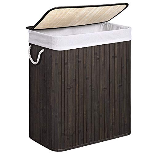 SONGMICS Cesta de la Ropa de 100 L, Cesta de Lavandería de Bambú, con Asas, Tapa con Clips, Plegable, Bolsa de Ropa Extraíble, Marrón LCB71BR SONGMICS Cesta de la Ropa de 100 L, Cesta de Lavandería de Bambú, con Asas, Tapa con Clips, Plegable, Bolsa de Ropa Extraíble, Marrón LCB71BR