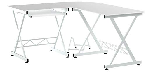 Songmics Escritorio de la Computadora con Portateclado Mesa de Ordenador Moderna Escritorio para Hogar o Oficina Blanco, 150 x 138 x 75 cm, LCD402W