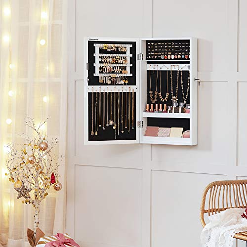 SONGMICS Espejo Joyero Colgante, Armario para Bisuterías Montado en Pared, con Imán y Llaves, Blanco JBC51W SONGMICS Espejo Joyero Colgante, Armario para Bisuterías Montado en Pared, con Imán y Llaves, Blanco JBC51W