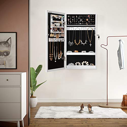 SONGMICS Espejo Joyero Colgante, Armario para Bisuterías Montado en Pared, con Imán y Llaves, Blanco JBC51W SONGMICS Espejo Joyero Colgante, Armario para Bisuterías Montado en Pared, con Imán y Llaves, Blanco JBC51W