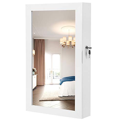 SONGMICS Espejo Joyero Colgante, Armario para Bisuterías Montado en Pared, con Imán y Llaves, Blanco JBC51W SONGMICS Espejo Joyero Colgante, Armario para Bisuterías Montado en Pared, con Imán y Llaves, Blanco JBC51W