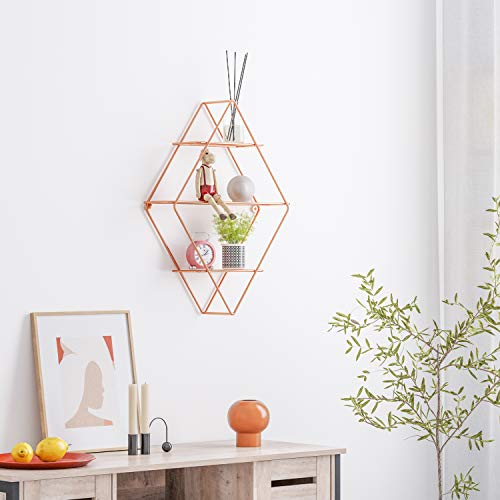 SONGMICS Estante de Pared de Metal, Estante Flotante Rómbico con 3 Estantes de Malla, 44,5 x 13 x 60 cm, 2 Tornillos Incluidos, Estante Decorativo para Oficina, Salón, Acero, Oro Rosa LFS003A01 SONGMICS Estante de Pared de Metal, Estante Flotante Rómbico con 3 Estantes de Malla, 44,5 x 13 x 60 cm, 2 Tornillos Incluidos, Estante Decorativo para Oficina, Salón, Acero, Oro Rosa LFS003A01