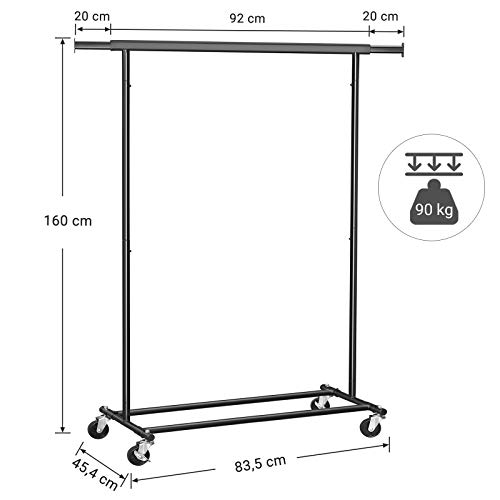 SONGMICS Estante de Ropa para Cargas Pesadas, Soporte de Ropa Rodante, 90 kg de Carga, con Riel de Suspensión extensible, Parte Inferior Abatible, Estante Inferior de Almacenamiento, Negro HSR13BKV1 SONGMICS Estante de Ropa para Cargas Pesadas, Soporte de Ropa Rodante, 90 kg de Carga, con Riel de Suspensión extensible, Parte Inferior Abatible, Estante Inferior de Almacenamiento, Negro HSR13BKV1