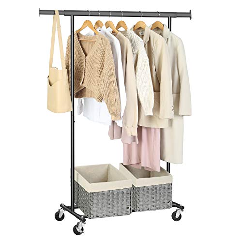 SONGMICS Estante de Ropa para Cargas Pesadas, Soporte de Ropa Rodante, 90 kg de Carga, con Riel de Suspensión extensible, Parte Inferior Abatible, Estante Inferior de Almacenamiento, Negro HSR13BKV1 SONGMICS Estante de Ropa para Cargas Pesadas, Soporte de Ropa Rodante, 90 kg de Carga, con Riel de Suspensión extensible, Parte Inferior Abatible, Estante Inferior de Almacenamiento, Negro HSR13BKV1