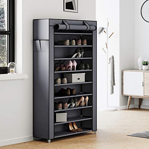 SONGMICS Estante para Zapatos de 10 niveles con Tapa Antipolvo, Armario para Guardar Zapatos, Organizador para Zapatos con Capacidad para 40 Pares de Zapatos, 88 x 28 x 160 cm, Gris RXJ36G SONGMICS Estante para Zapatos de 10 niveles con Tapa Antipolvo, Armario para Guardar Zapatos, Organizador para Zapatos con Capacidad para 40 Pares de Zapatos, 88 x 28 x 160 cm, Gris RXJ36G