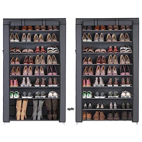 SONGMICS Estante para Zapatos de 10 niveles con Tapa Antipolvo, Armario para Guardar Zapatos, Organizador para Zapatos con Capacidad para 40 Pares de Zapatos, 88 x 28 x 160 cm, Gris RXJ36G