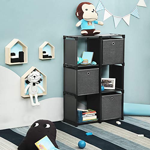 SONGMICS Estantería de Cubos, Librería de 6 Compartimentos, Estantería en Forma de Escalera con 3 Cajas, Montaje en Bricolaje, Marco Metálico, Martillo Suministrado, 105 x 30 x 105 cm, Negro LSN23BK SONGMICS Estantería de Cubos, Librería de 6 Compartimentos, Estantería en Forma de Escalera con 3 Cajas, Montaje en Bricolaje, Marco Metálico, Martillo Suministrado, 105 x 30 x 105 cm, Negro LSN23BK