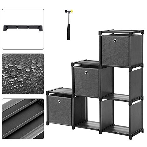 SONGMICS Estantería de Cubos, Librería de 6 Compartimentos, Estantería en Forma de Escalera con 3 Cajas, Montaje en Bricolaje, Marco Metálico, Martillo Suministrado, 105 x 30 x 105 cm, Negro LSN23BK SONGMICS Estantería de Cubos, Librería de 6 Compartimentos, Estantería en Forma de Escalera con 3 Cajas, Montaje en Bricolaje, Marco Metálico, Martillo Suministrado, 105 x 30 x 105 cm, Negro LSN23BK