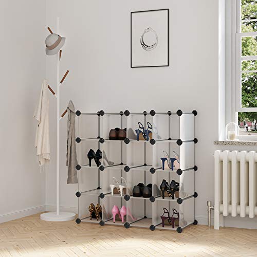 SONGMICS Estantería Modular de plástico PP Zapatero Organizador 15 Cubos Blanco semitraslúcido 113 x 36 x 113 cm LPC44S SONGMICS Estantería Modular de plástico PP Zapatero Organizador 15 Cubos Blanco semitraslúcido 113 x 36 x 113 cm LPC44S