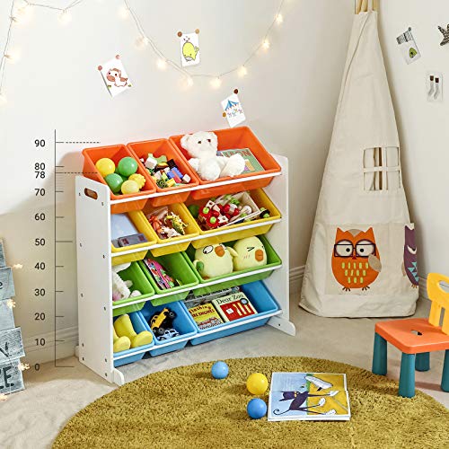 SONGMICS Estantería para Juguetes, Libros, Organizador para Habitación Infantil, 12 Cajas de Colores, GKR04W