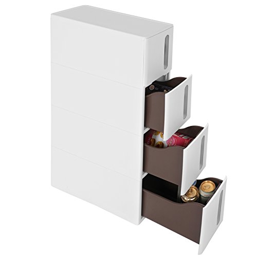 SONGMICS Estantería para Nichos, Carrito Estrecho con Ruedas Extraíbles y Cajones, Estantería de Baño, Estantería de Cocina, PP, Ahorro de Espacio, 45 x 17 x 84 cm Blanco KFR08WT