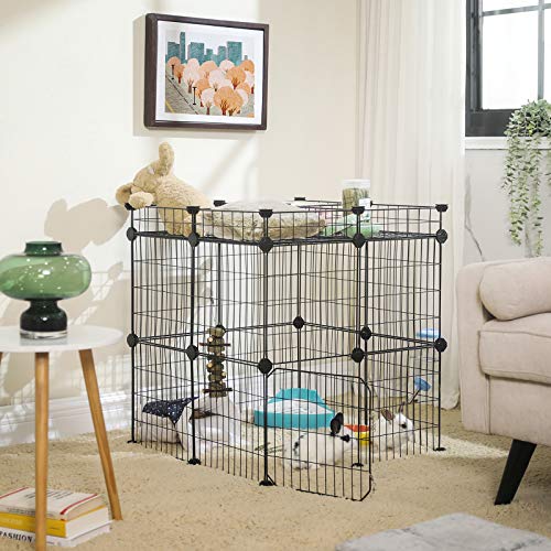 SONGMICS Jaula Metálica para Mascotas con Puerta, Valla para Animales Pequeños, Diseño DIY, para Cachorros, Conejos, Martillo de Goma Incluido, Negro LPI03H SONGMICS Jaula Metálica para Mascotas con Puerta, Valla para Animales Pequeños, Diseño DIY, para Cachorros, Conejos, Martillo de Goma Incluido, Negro LPI03H