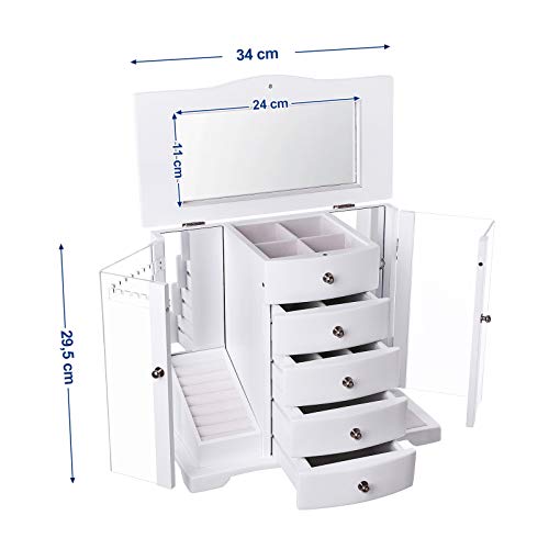 SONGMICS JBC57W - Joyero Grande de Madera con Puerta de acrílico Transparente, 4 cajones, Color Blanco, Estilo rústico SONGMICS JBC57W - Joyero Grande de Madera con Puerta de acrílico Transparente, 4 cajones, Color Blanco, Estilo rústico