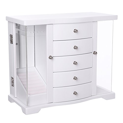 SONGMICS JBC57W - Joyero Grande de Madera con Puerta de acrílico Transparente, 4 cajones, Color Blanco, Estilo rústico SONGMICS JBC57W - Joyero Grande de Madera con Puerta de acrílico Transparente, 4 cajones, Color Blanco, Estilo rústico