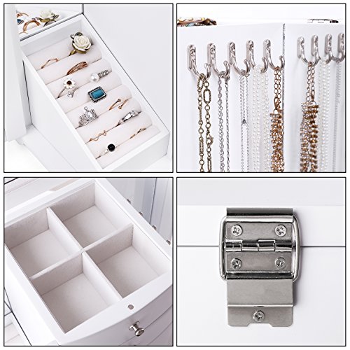 SONGMICS JBC57W - Joyero Grande de Madera con Puerta de acrílico Transparente, 4 cajones, Color Blanco, Estilo rústico SONGMICS JBC57W - Joyero Grande de Madera con Puerta de acrílico Transparente, 4 cajones, Color Blanco, Estilo rústico
