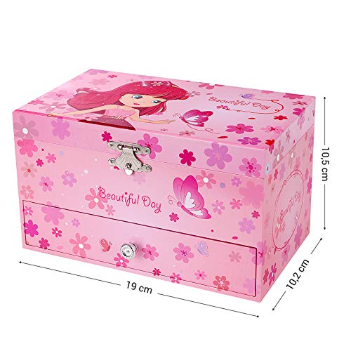 SONGMICS JMC003PK - Caja de música con cajones y espejo - Caja de música - Regalo para niña - Rosa