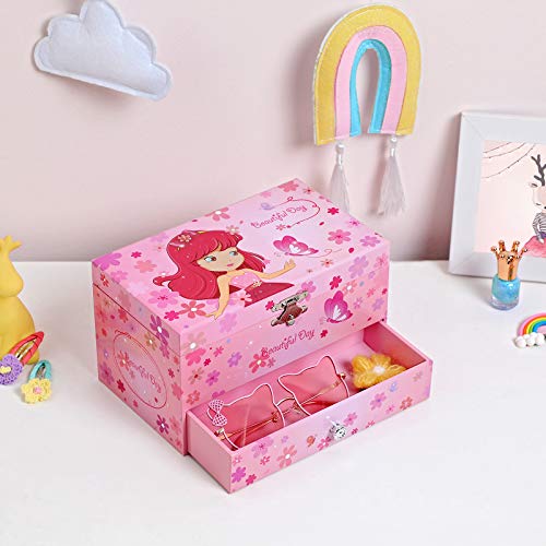 SONGMICS JMC003PK - Caja de música con cajones y espejo - Caja de música - Regalo para niña - Rosa