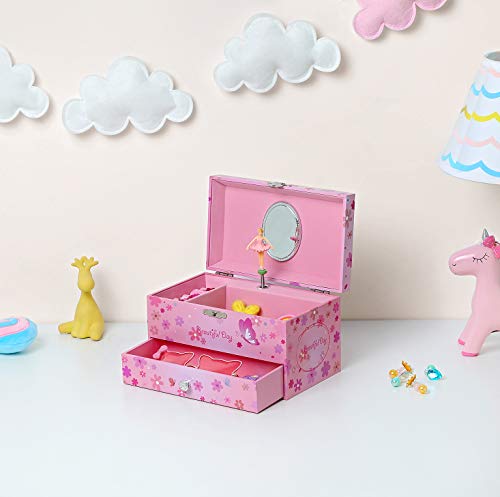 SONGMICS JMC003PK - Caja de música con cajones y espejo - Caja de música - Regalo para niña - Rosa SONGMICS JMC003PK - Caja de música con cajones y espejo - Caja de música - Regalo para niña - Rosa