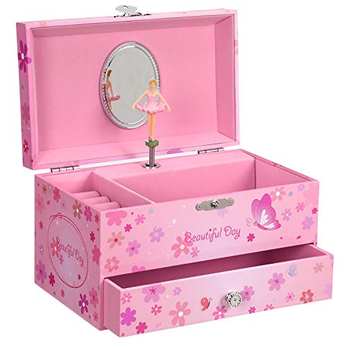 SONGMICS JMC003PK - Caja de música con cajones y espejo - Caja de música - Regalo para niña - Rosa SONGMICS JMC003PK - Caja de música con cajones y espejo - Caja de música - Regalo para niña - Rosa