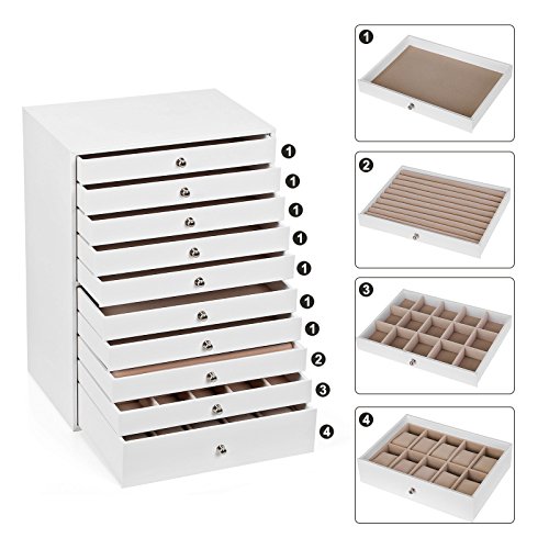 SONGMICS Joyero Joyas Aretes Dijes Anillo de la Pulsera Joyería Caja de Almacenamiento JBC10W, 40x39x20.5cm SONGMICS Joyero Joyas Aretes Dijes Anillo de la Pulsera Joyería Caja de Almacenamiento JBC10W, 40x39x20.5cm