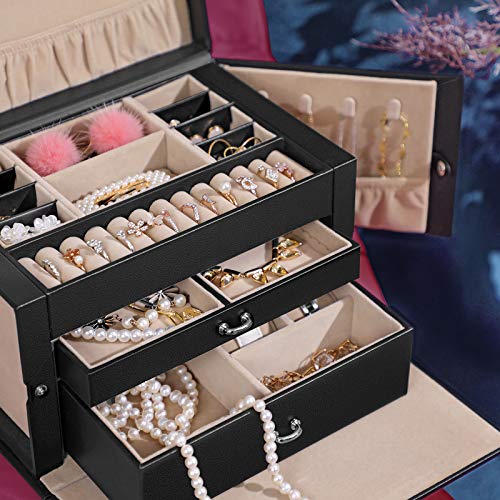 SONGMICS Joyero, Organizador de Joyas con 2 Cajones, Estuche con Cerradura y Espejo, Estuche de Viaje Portátil, para Anillos, Pulseras, Collares, Forro de Terciopelo, Regalo, Negro JBC121B SONGMICS Joyero, Organizador de Joyas con 2 Cajones, Estuche con Cerradura y Espejo, Estuche de Viaje Portátil, para Anillos, Pulseras, Collares, Forro de Terciopelo, Regalo, Negro JBC121B