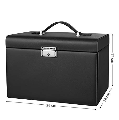 SONGMICS Joyero, Organizador de Joyas con 2 Cajones, Estuche con Cerradura y Espejo, Estuche de Viaje Portátil, para Anillos, Pulseras, Collares, Forro de Terciopelo, Regalo, Negro JBC121B SONGMICS Joyero, Organizador de Joyas con 2 Cajones, Estuche con Cerradura y Espejo, Estuche de Viaje Portátil, para Anillos, Pulseras, Collares, Forro de Terciopelo, Regalo, Negro JBC121B