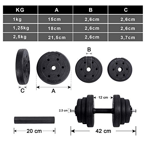 SONGMICS Juego de Mancuernas Ajustables, 20 KG con Barra Adicional, Entrenamiento de Fitness SYL20HBK