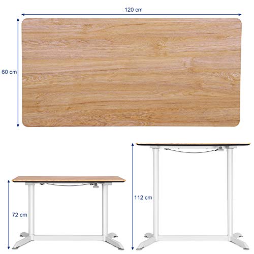 SONGMICS LAD08NW-Escritorio, Patas, estación de Trabajo Ajustable en Altura para Ordenadores, monitores y portátiles, Vetas, Material de Madera, Grano Natural, 120x60x72