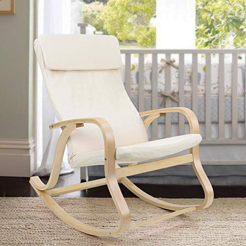 SONGMICS LYY30M-Sillón Mecedora, Color Beige, 65 x 90 x 98 cm