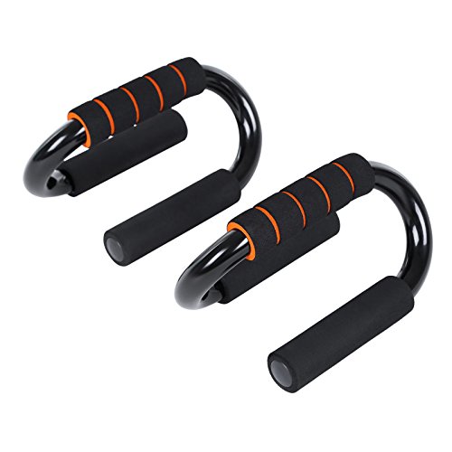 SONGMICS Manijas Push Up en Forma de S, Soportes para Flexiones y Otros Entrenamientos, Fitness Color Negro-Naranja SPU82S