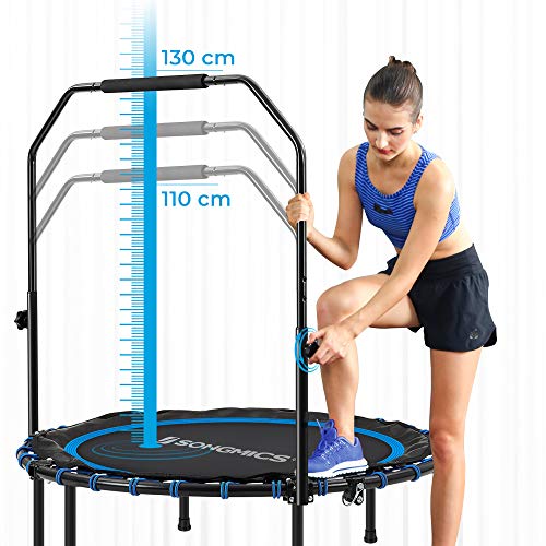 SONGMICS Mini trampolín Fitness de 102 cm, Cama elástica con Barra Ajustable, Trampolín de Ejercicio para el Entrenamiento en casa, Máx. Carga 120 kg, Azul y Negro STR040Q01